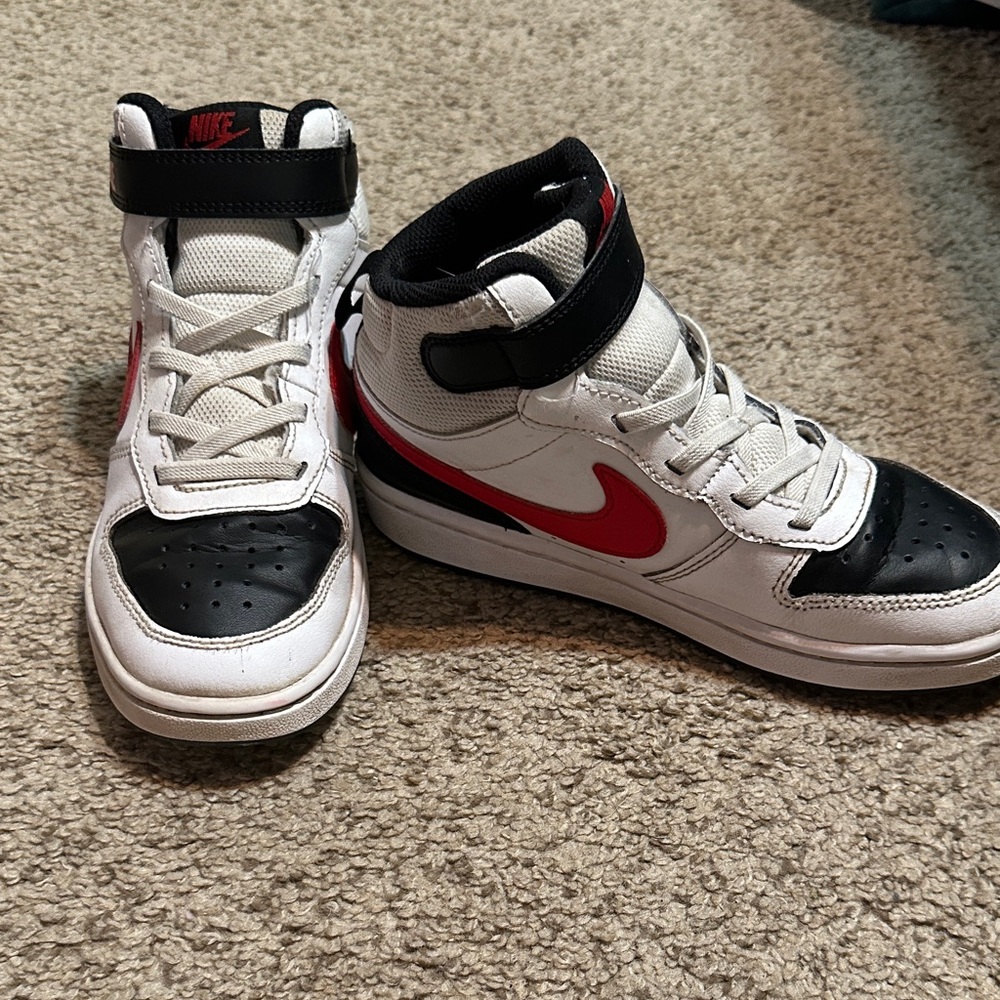 Nike Kids High-Top Sneakers - White, Black, and Red